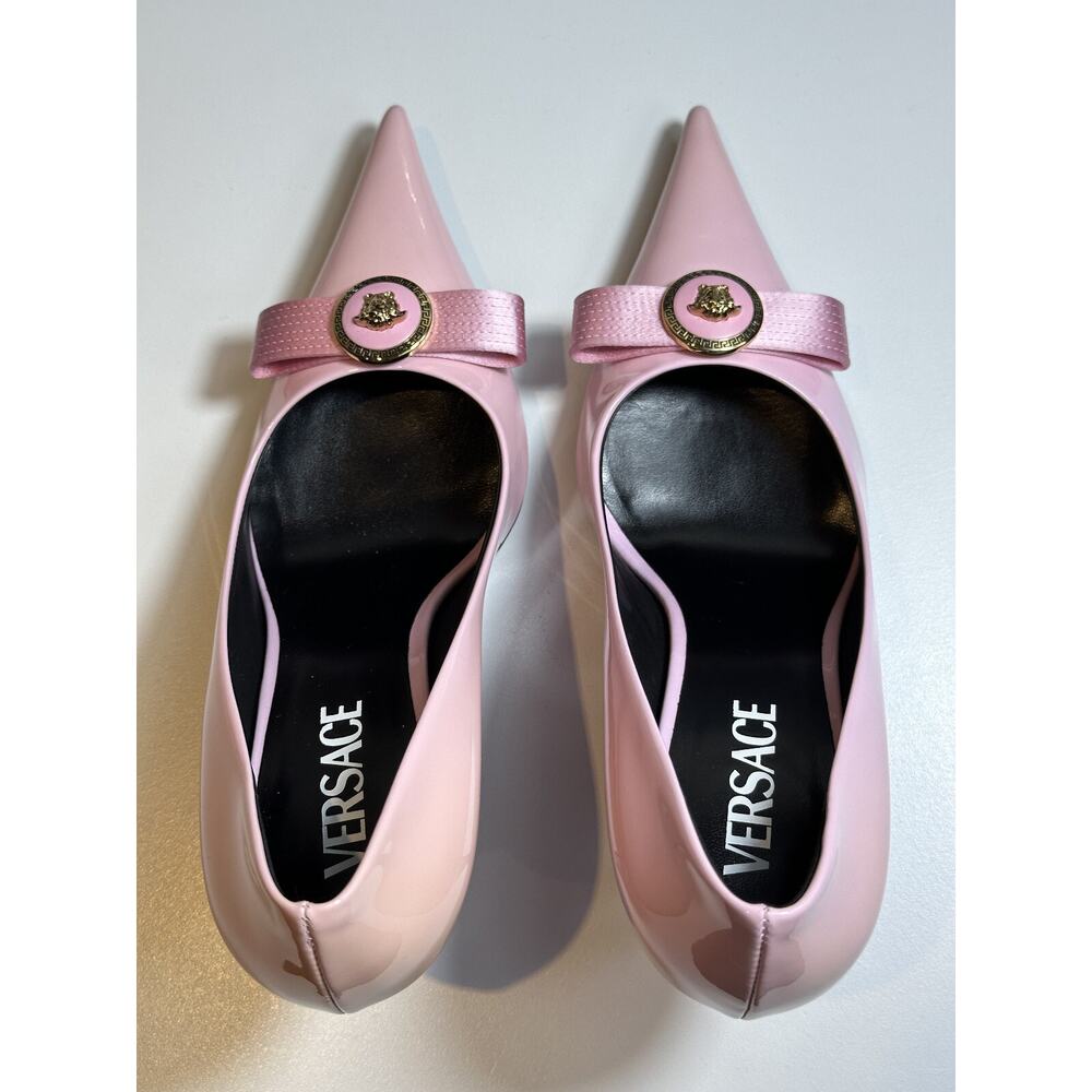 Authentic Versace Pink Patent Leather Pointed Toe Heels Medusa Size 38.5 - Picture 8 of 12